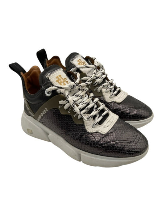 Esseutesse Shoe Size 38 Gunmetal & White Leather Almond Toe lace up Sneakers Gunmetal & White / 38