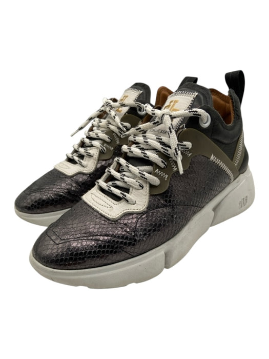 Esseutesse Shoe Size 38 Gunmetal & White Leather Almond Toe lace up Sneakers Gunmetal & White / 38