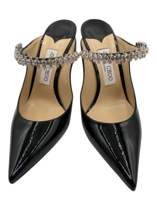 Jimmy Choo Black & Clear Patent Leather Pointed Toe Rhinestone Mary Jane Pumps Black & Clear