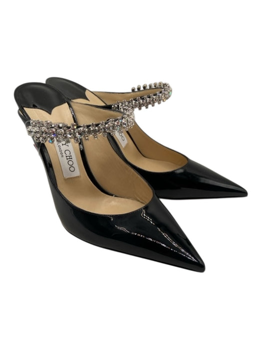 Jimmy Choo Black & Clear Patent Leather Pointed Toe Rhinestone Mary Jane Pumps Black & Clear