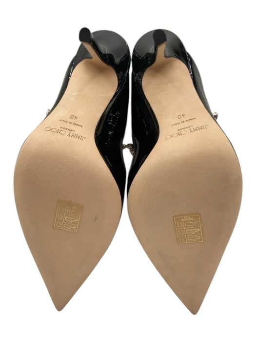 Jimmy Choo Black & Clear Patent Leather Pointed Toe Rhinestone Mary Jane Pumps Black & Clear