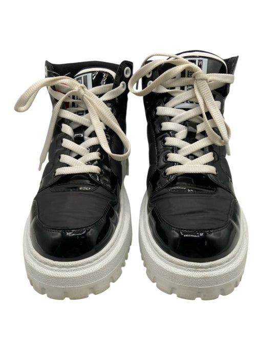 Christian Dior Shoe Size 37.5 Black & White Patent Leather Nylon Logo Sneakers Black & White / 37.5