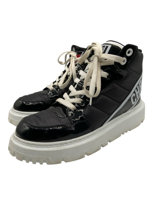 Christian Dior Shoe Size 37.5 Black & White Patent Leather Nylon Logo Sneakers Black & White / 37.5