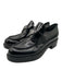 Prada Shoe Size 39.5 Black & Silver Leather round toe Platform Logo loafer Flats Black & Silver / 39.5