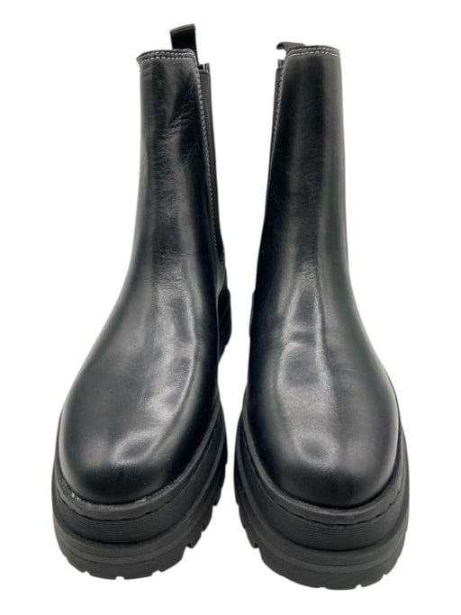 Marc Fisher Shoe Size 8.5 Black Leather round toe Lug sole Elastic Sides Booties Black / 8.5