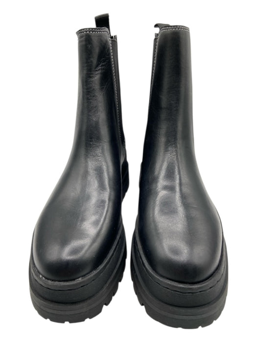 Marc Fisher Shoe Size 8.5 Black Leather round toe Lug sole Elastic Sides Booties Black / 8.5