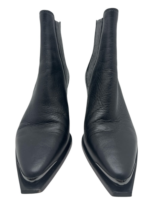 Paige Shoe Size 9 Black Leather Metal Toe Accent Rounded Square Toe Booties Black / 9