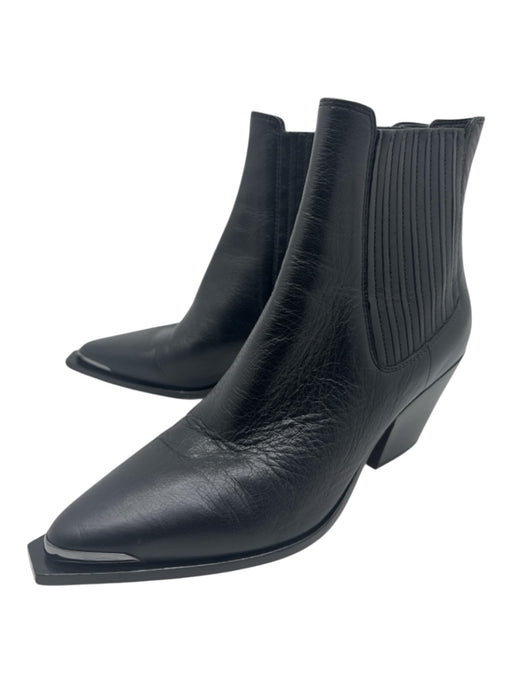 Paige Shoe Size 9 Black Leather Metal Toe Accent Rounded Square Toe Booties Black / 9