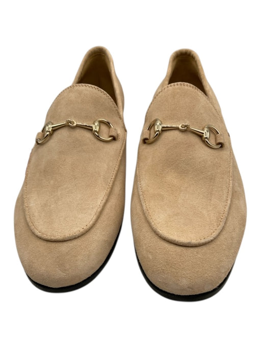 Gucci Shoe Size 39.5 Beige & Gold Suede round toe Horsebit Stack Heel Flats Beige & Gold / 39.5