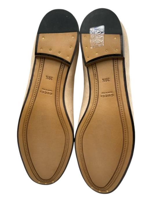 Gucci Shoe Size 39.5 Beige & Gold Suede round toe Horsebit Stack Heel Flats Beige & Gold / 39.5