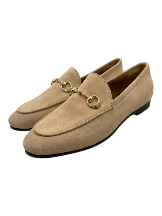 Gucci Shoe Size 39.5 Beige & Gold Suede round toe Horsebit Stack Heel Flats Beige & Gold / 39.5