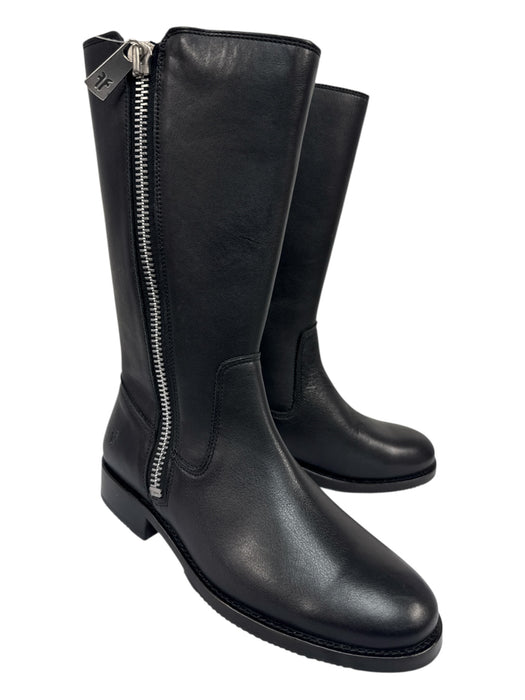 Frye Shoe Size 9 Black Leather round toe Zipper Detail Calf Crop Boots Black / 9