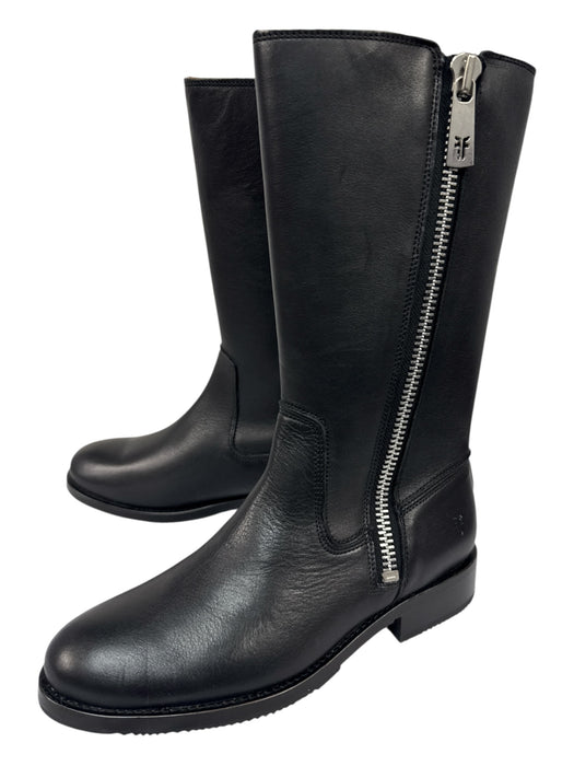 Frye Shoe Size 9 Black Leather round toe Zipper Detail Calf Crop Boots Black / 9