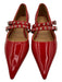 Ganni Shoe Size 40 Red Patent Leather Grommet Detail Buckles Pointed Toe Flats Red / 40