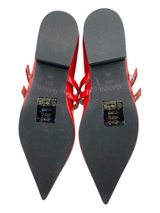 Ganni Shoe Size 40 Red Patent Leather Grommet Detail Buckles Pointed Toe Flats Red / 40