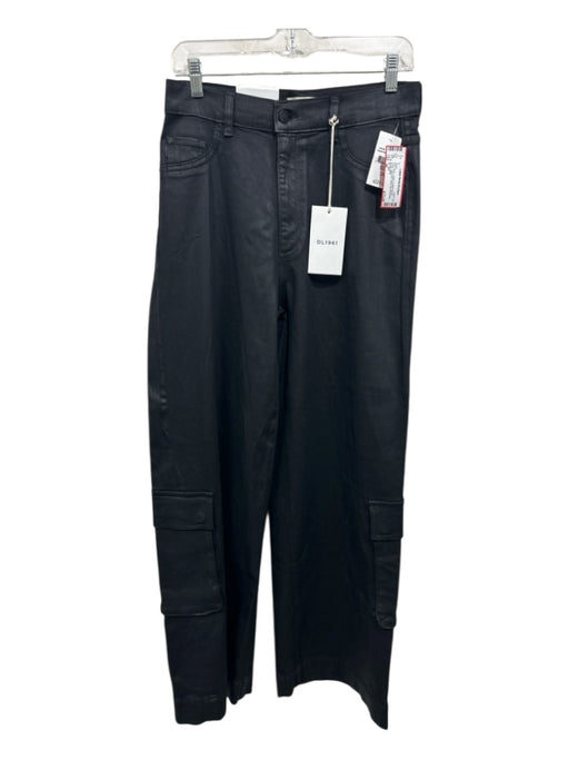 DL 1961 Size 28 Black Cotton Coated Denim Cargo High Rise Wide Leg Jeans Black / 28