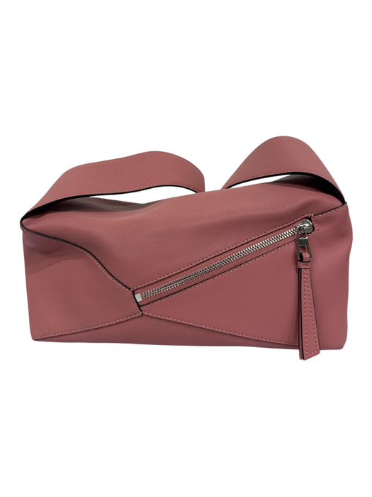 Loewe Dusty Rose Leather Paneled Zip Close Flap Shoulder Bag Dusty Rose / Small