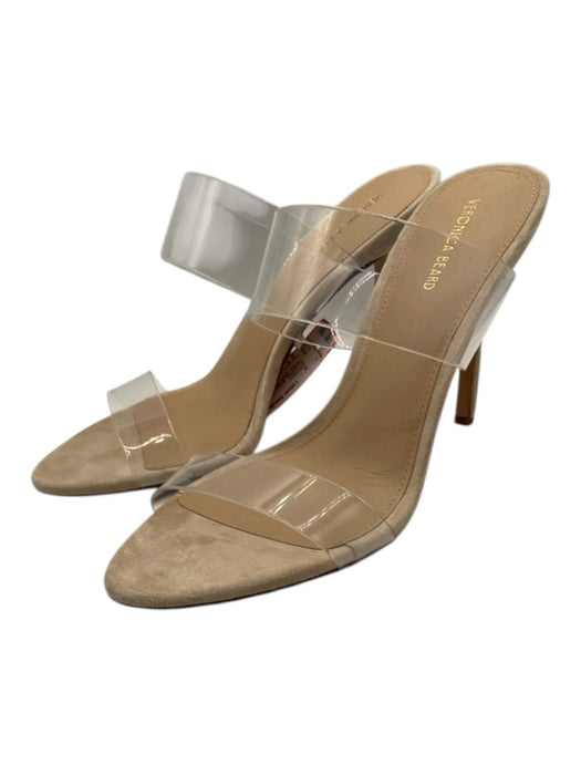 Veronica Beard Shoe Size 8.5 Beige & Clear Suede Vinyl Straps Mule Sandals Beige & Clear / 8.5
