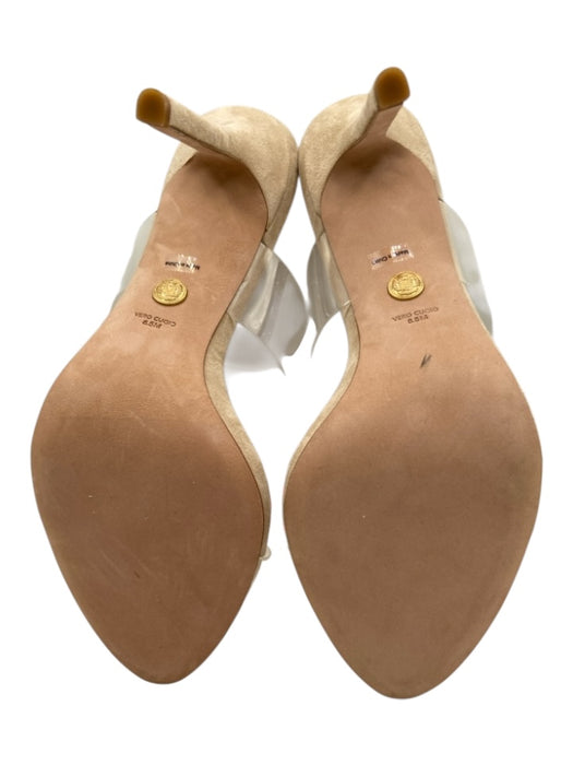 Veronica Beard Shoe Size 8.5 Beige & Clear Suede Vinyl Straps Mule Sandals Beige & Clear / 8.5
