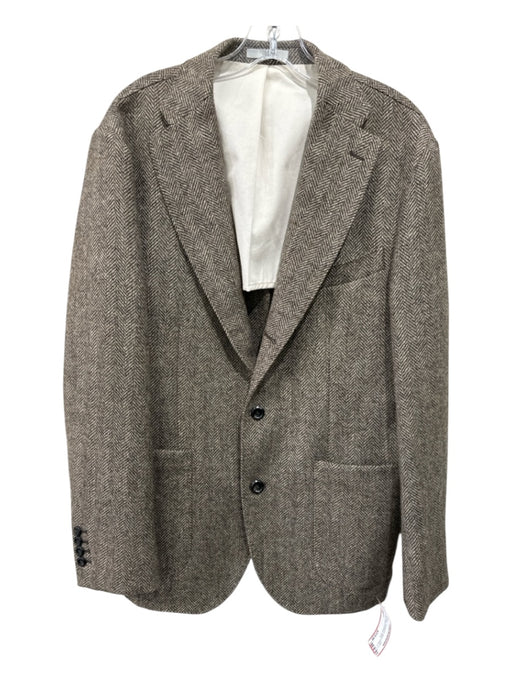 Velasca Tan Wool Herringbone Patch Pocket 3 Button Rolled Men's Blazer Tan / 50