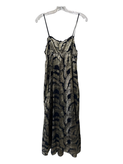 Rue Stiic Size M Black & Gold Viscose & Lurex Metallic Abstract Floral Dress Black & Gold / M