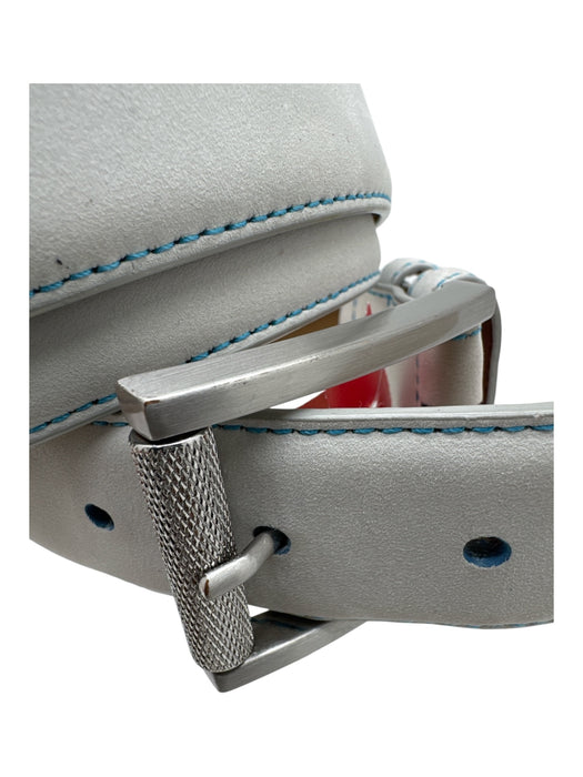 Robert Graham Gray & Blue Leather Contrast Stitching Men's Belt Gray & Blue