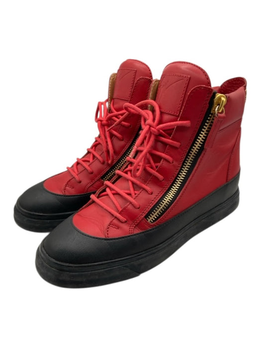 Giuseppe Zanotti Shoe Size 41 Red & Black Leather Gold Accents High Top Sneakers Red & Black / 41