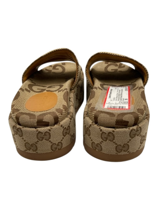 Gucci Shoe Size 36 Beige & Brown Canvas Slip On Monogram Platform Sandals Beige & Brown / 36