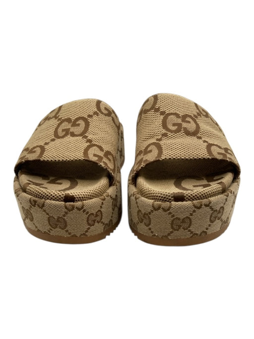 Gucci Shoe Size 36 Beige & Brown Canvas Slip On Monogram Platform Sandals Beige & Brown / 36