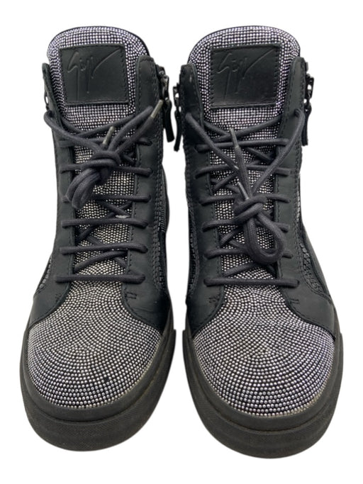 Giuseppe Zanotti Shoe Size 41 Black & Silver Leather Zip Detail Sneakers Black & Silver / 41
