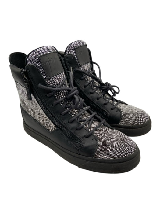 Giuseppe Zanotti Shoe Size 41 Black & Silver Leather Zip Detail Sneakers Black & Silver / 41