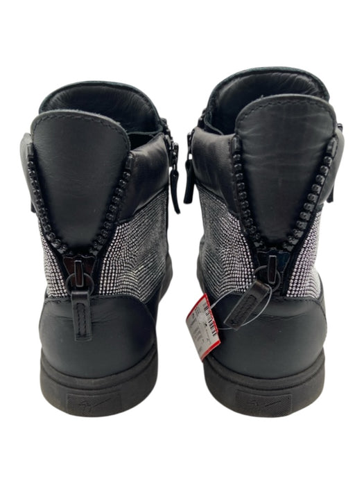 Giuseppe Zanotti Shoe Size 41 Black & Silver Leather Zip Detail Sneakers Black & Silver / 41
