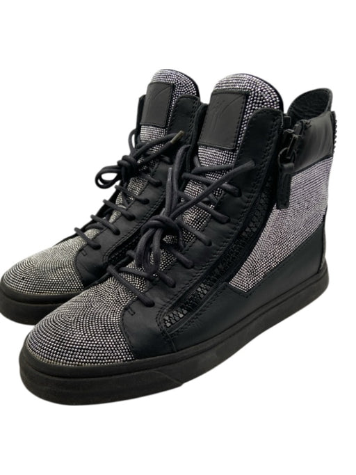 Giuseppe Zanotti Shoe Size 41 Black & Silver Leather Zip Detail Sneakers Black & Silver / 41