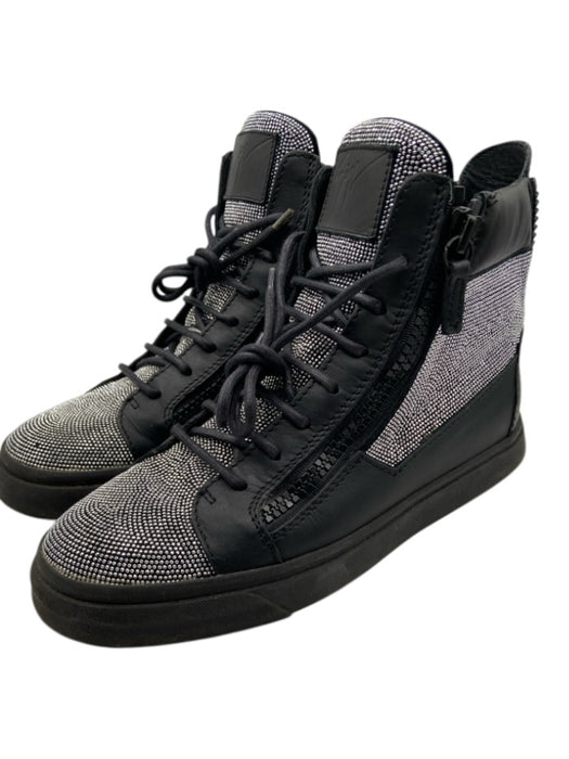 Giuseppe Zanotti Shoe Size 41 Black & Silver Leather Zip Detail Sneakers Black & Silver / 41