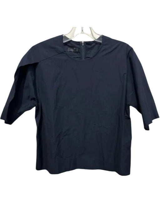 Joseph Size 38 Navy Cotton 1/2 Sleeve Back Zip Pleat Shoulder Top Navy / 38
