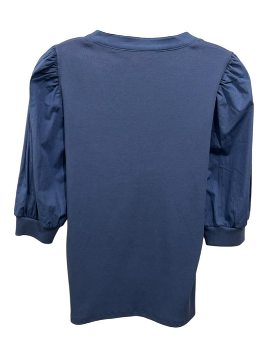 Veronica Beard Size L Blue Pima Cotton Button Detail Puff Sleeves Top Blue / L
