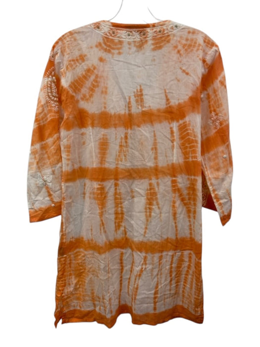 Letarte Size S White & Orange Cotton Tie Dye Embroidered Detail Tie Front Robe White & Orange / S