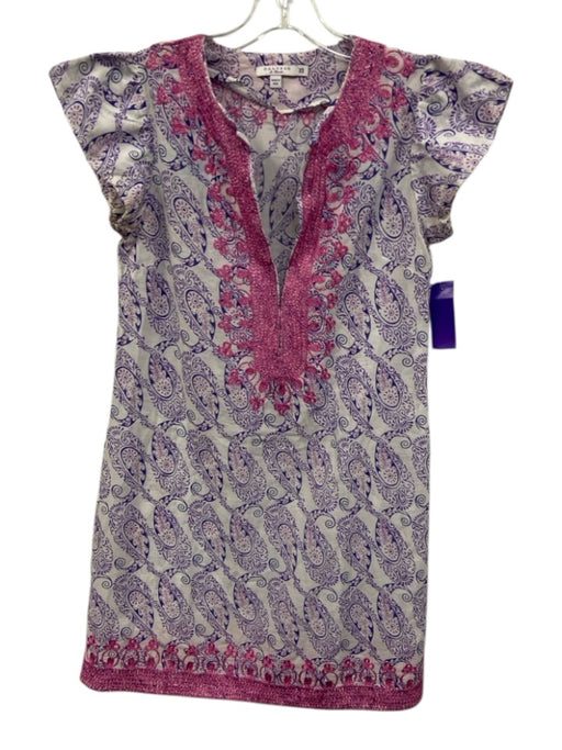Calypso St. Barth Size XS White, Purple & Pink Cotton Metallic Thread Dress White, Purple & Pink / XS