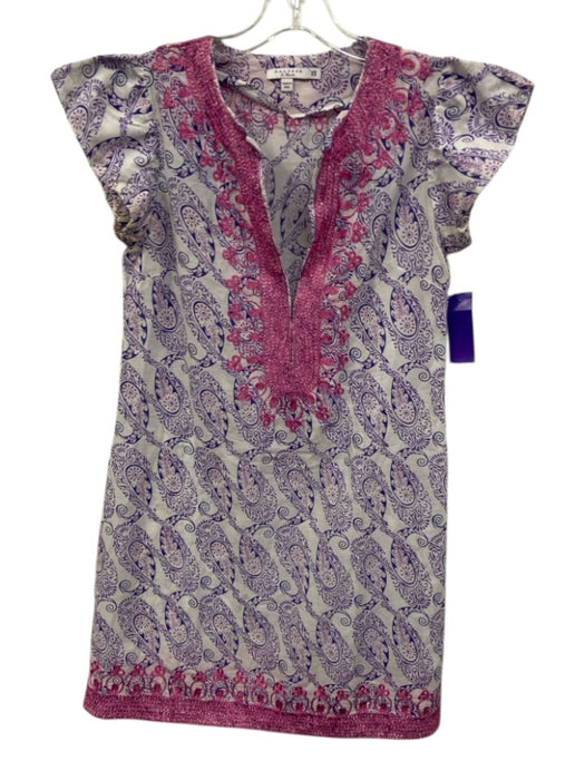 Calypso St. Barth Size XS White, Purple & Pink Cotton Metallic Thread Dress White, Purple & Pink / XS