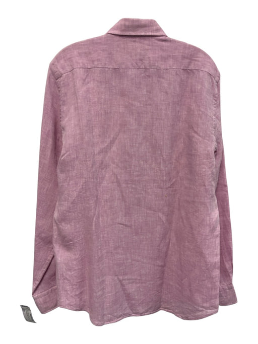 Kiwi Size M Pink Linen Solid Button Up Point Collar Men's Long Sleeve Shirt Pink / M