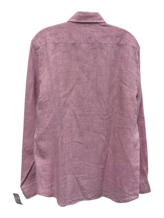 Kiwi Size M Pink Linen Solid Button Up Point Collar Men's Long Sleeve Shirt Pink / M
