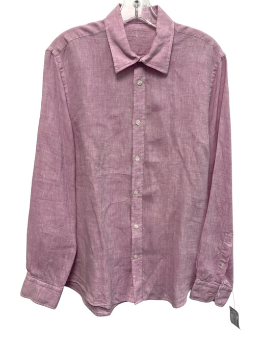 Kiwi Size M Pink Linen Solid Button Up Point Collar Men's Long Sleeve Shirt Pink / M