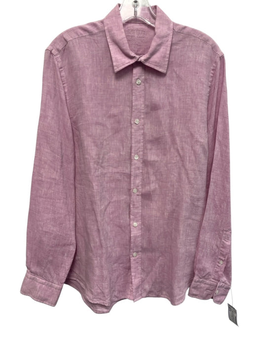 Kiwi Size M Pink Linen Solid Button Up Point Collar Men's Long Sleeve Shirt Pink / M