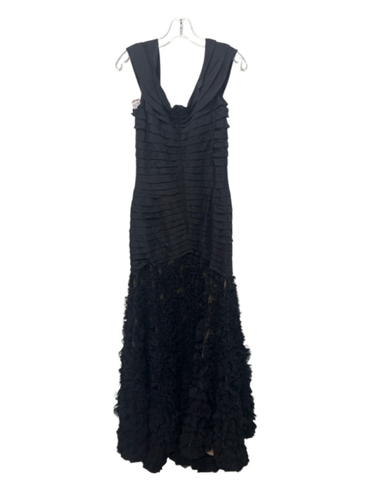 Tadashi Shoji Size 12 Black Polyester Tulle & Lace Off Shoulder Pleat Gown Black / 12