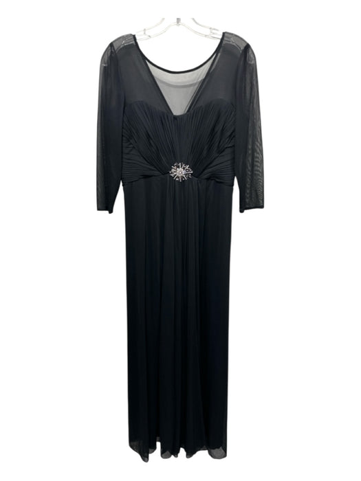 Alex Evenings Size 12 Black Polyester Micro Pleated 3/4 Sleeve Brooch Gown Black / 12