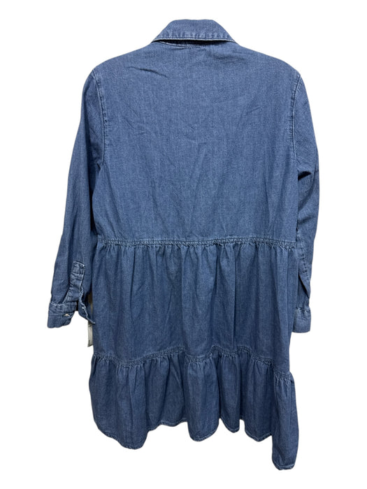 MNG Size 2 Medium Wash Cotton Denim Long Sleeve Solid 1/2 Button & Collar Dress Medium Wash / 2