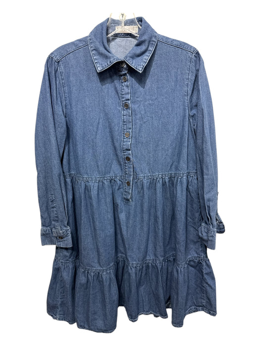MNG Size 2 Medium Wash Cotton Denim Long Sleeve Solid 1/2 Button & Collar Dress Medium Wash / 2