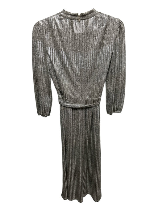 Alice + Olivia Size 0 Silver Polyester Blend Long Sleeve Metallic V Neck Dress Silver / 0
