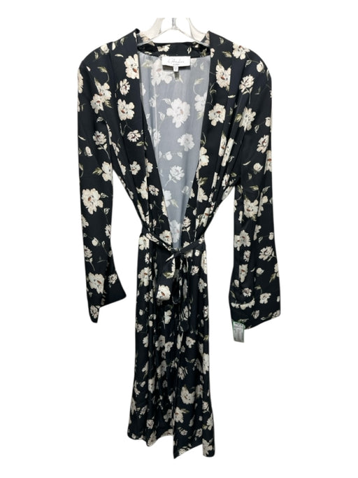 L'Academie Size XS navy blue, cream, green Polyester Long Sleeve Floral Dress navy blue, cream, green / XS
