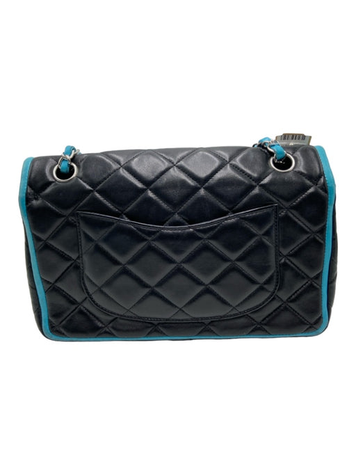 Chanel Black & Teal Lamb leather Flap Quilted silver hardware Chain Strap Bag Black & Teal / Small